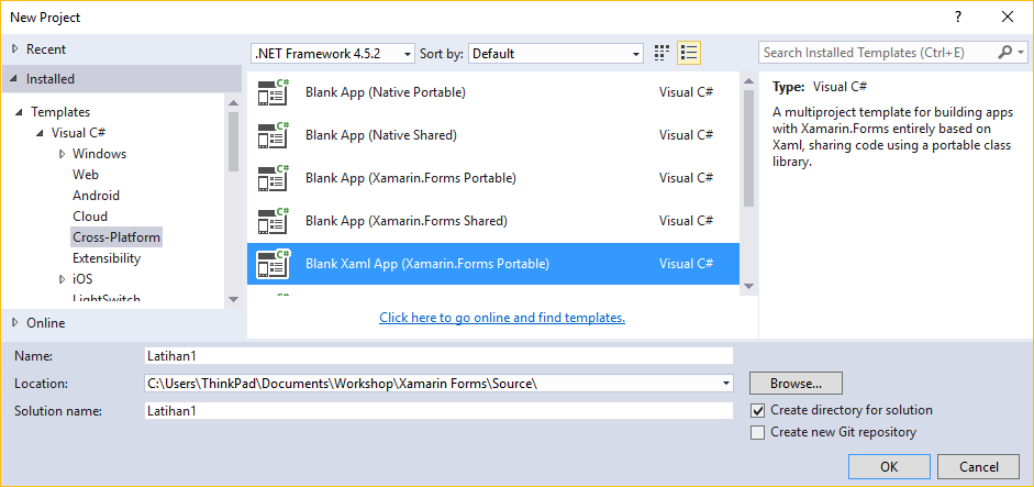 creating xamarin forms app in visual studio for mac