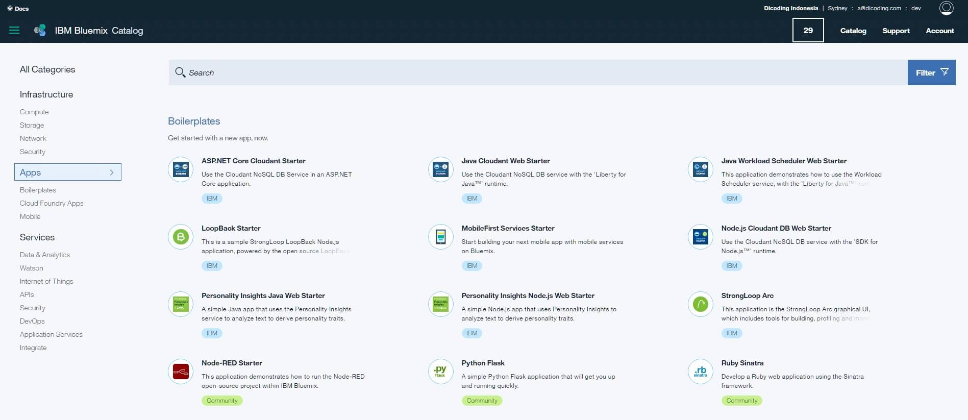 Pengenalan UI Bluemix Dashboard IBM Bluemix Mobile Platform